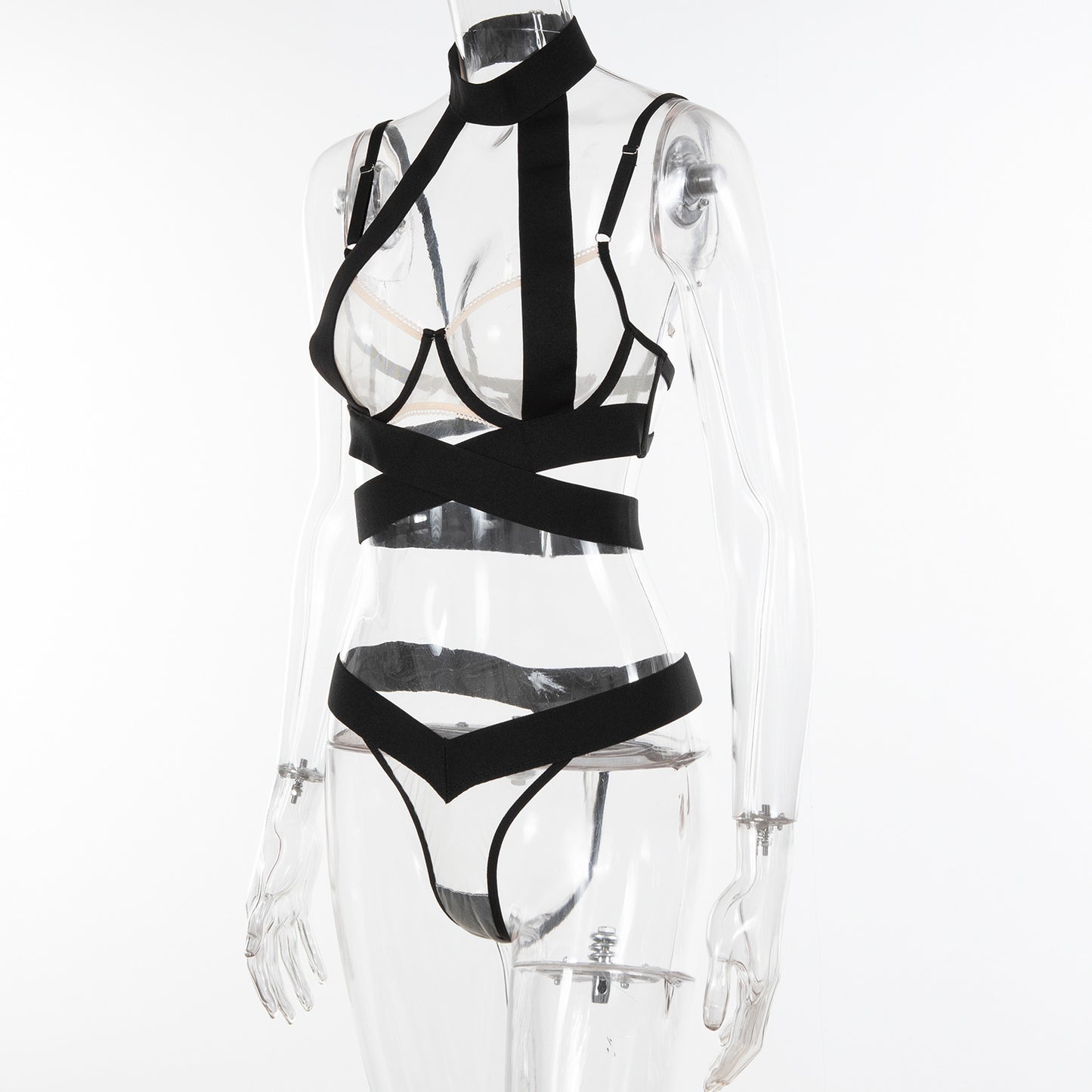 Contrast Lace Harness Design Lingerie Set