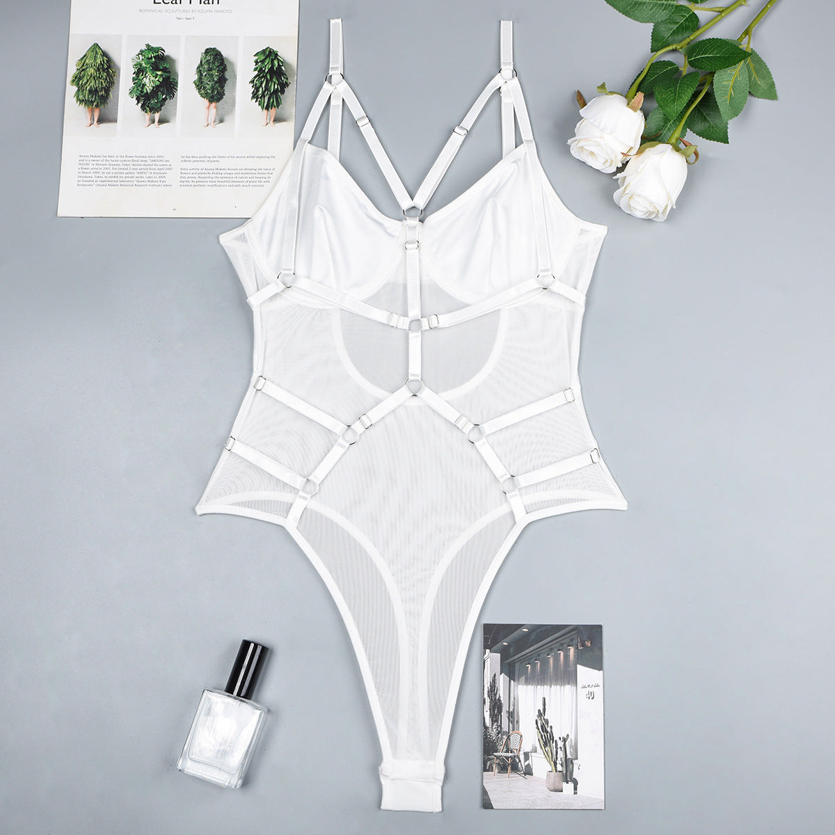 Sexy Lingerie Harness Teddy White