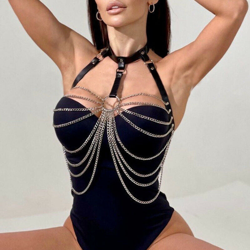Black Leather Harness Bra