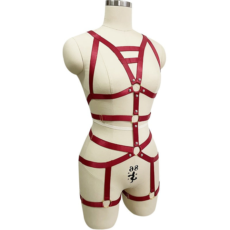 Red Black Bodysuit Sexy Strappy Harness Lingerie Black Teddy