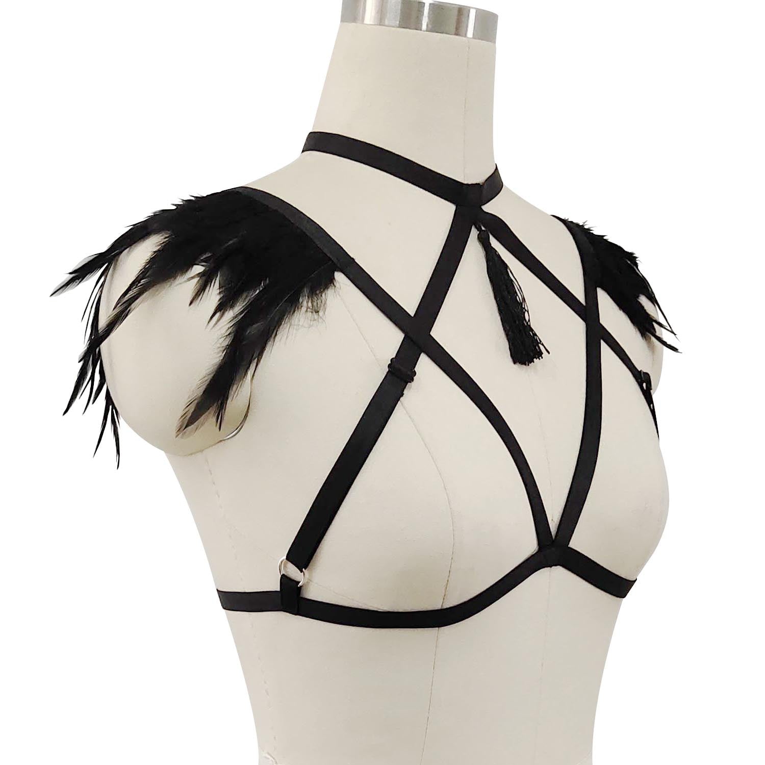 Red Bra Straps Extreme Bdsm Lingerie Harness Feather Bra