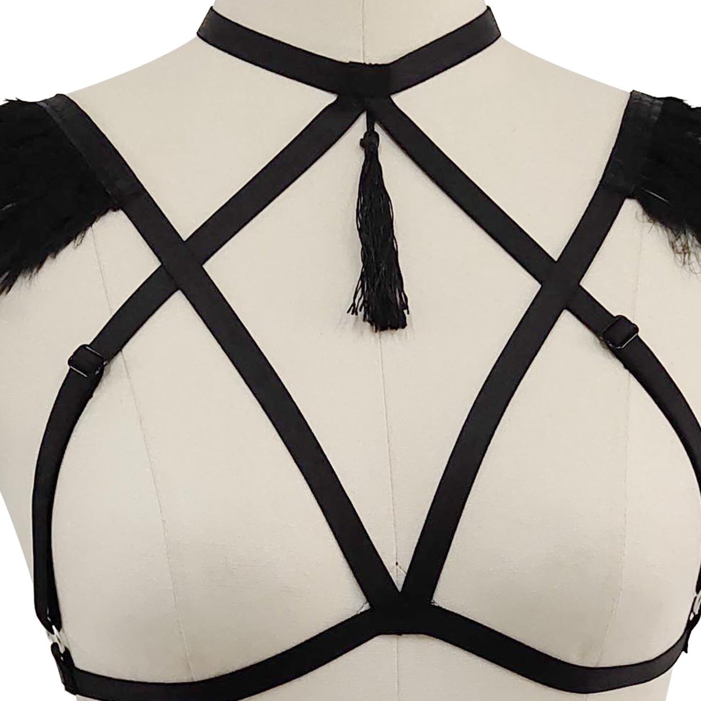 Red Bra Straps Extreme Bdsm Lingerie Harness Feather Bra