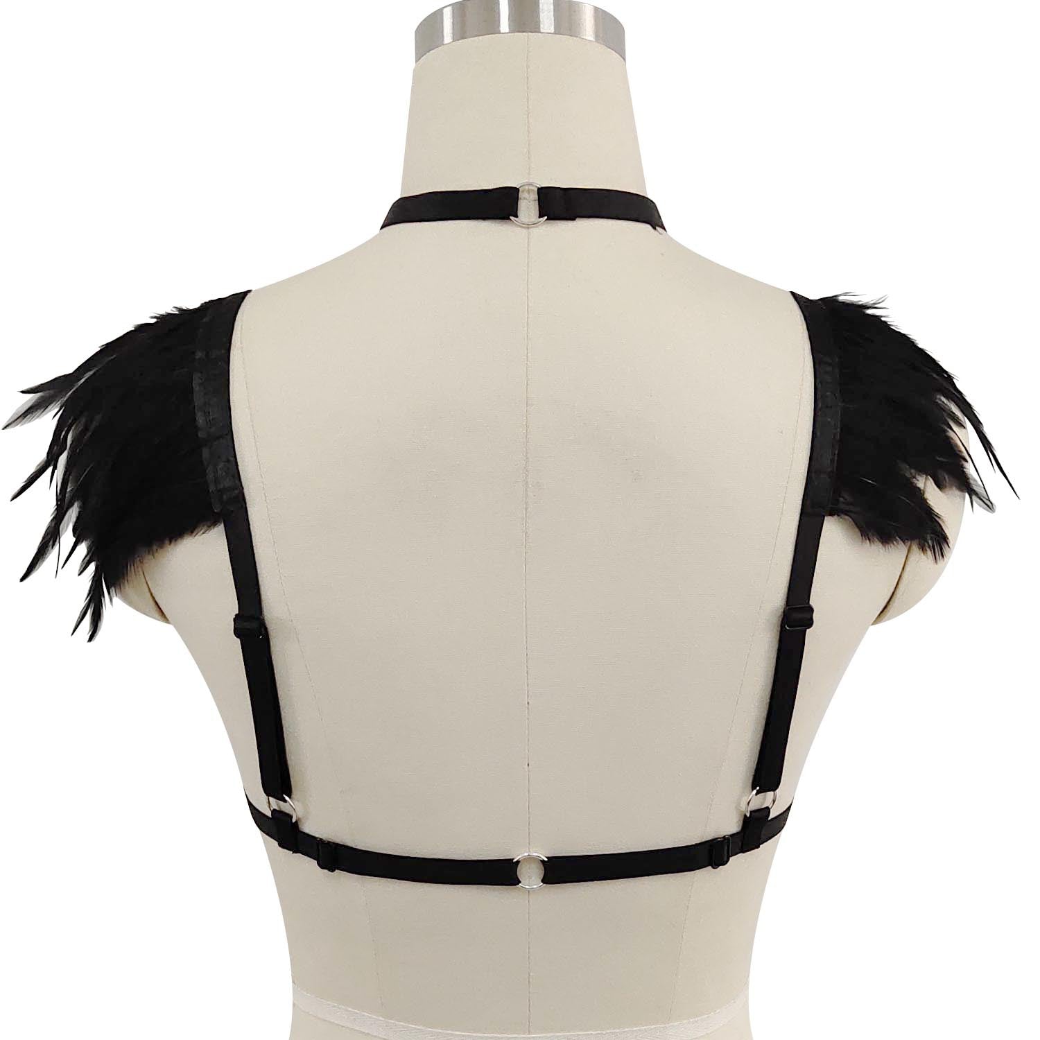 Red Bra Straps Extreme Bdsm Lingerie Harness Feather Bra