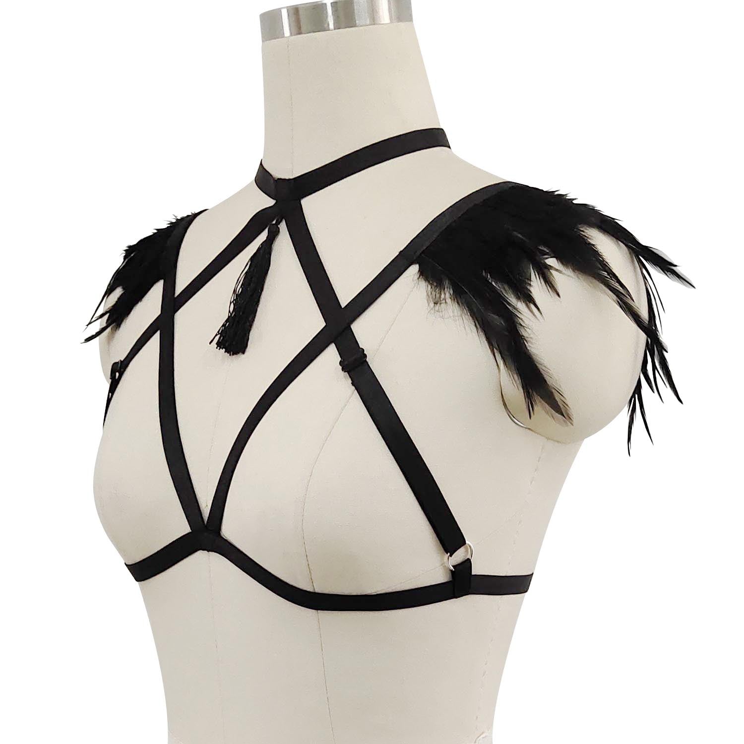 Red Bra Straps Extreme Bdsm Lingerie Harness Feather Bra