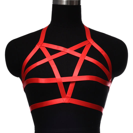 Red Bra Straps Revealing Strappy Harness Lingerie