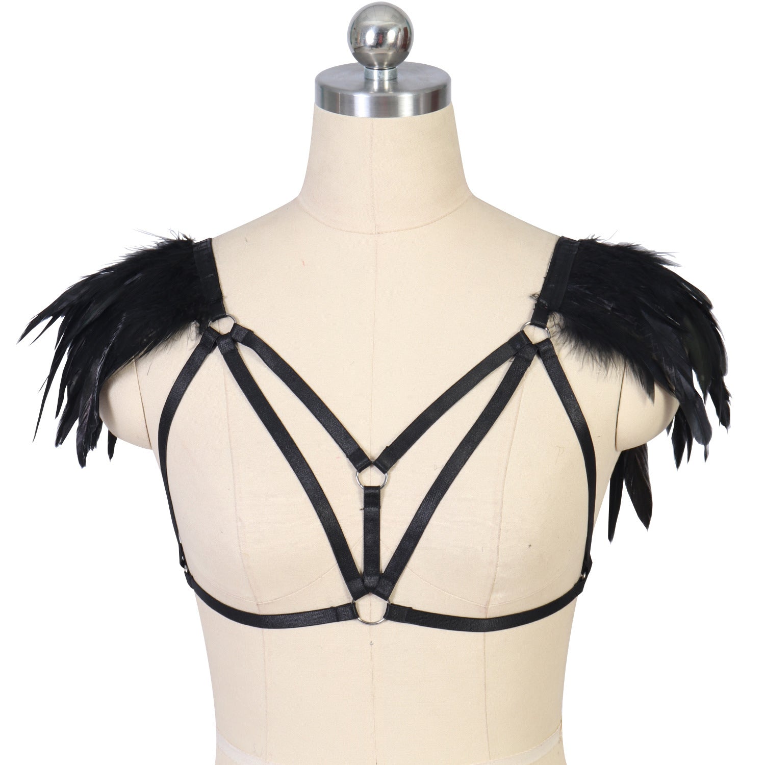 Red Bra for Sexy Extreme Black Body Harness Lingerie Feather Bra