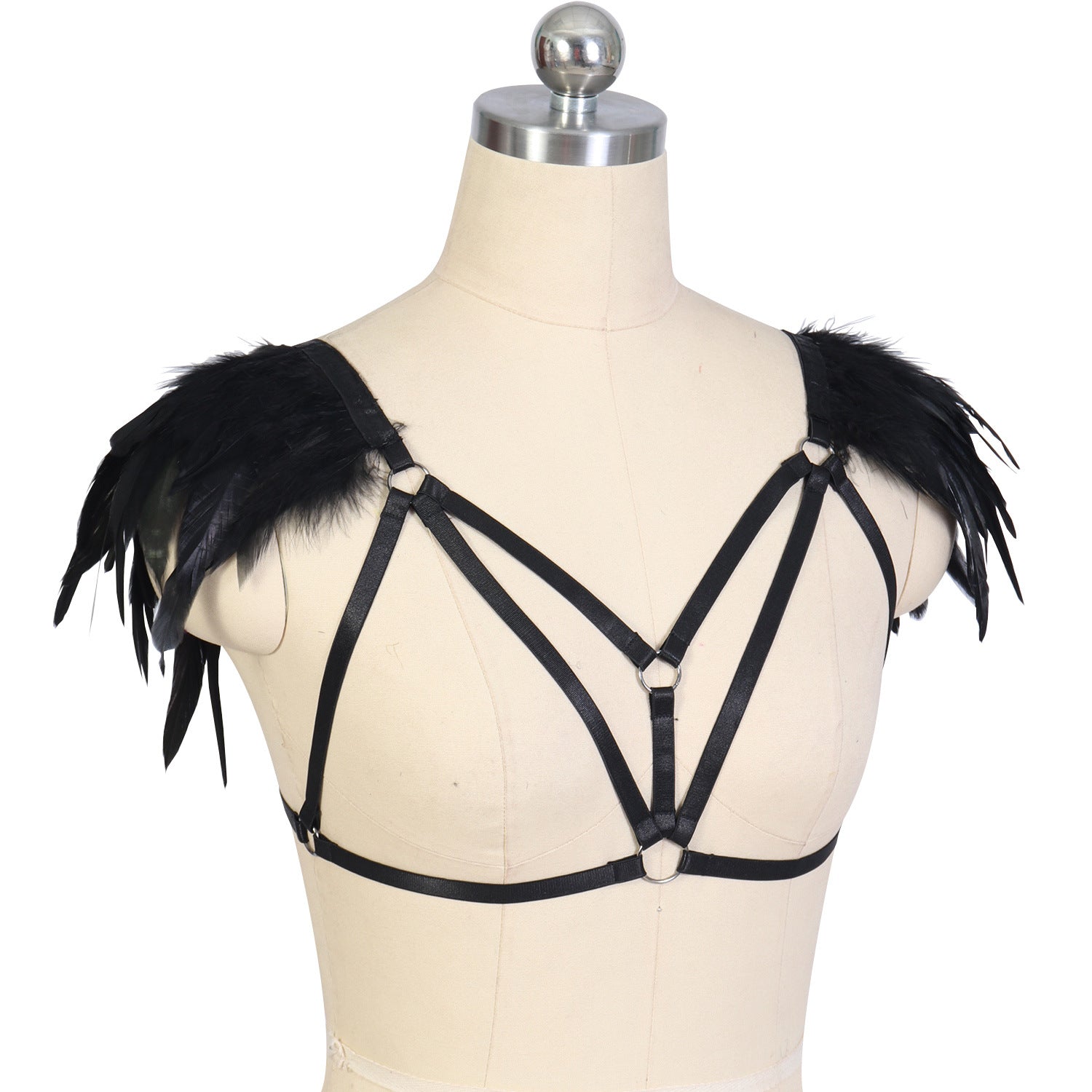 Red Bra for Sexy Extreme Black Body Harness Lingerie Feather Bra