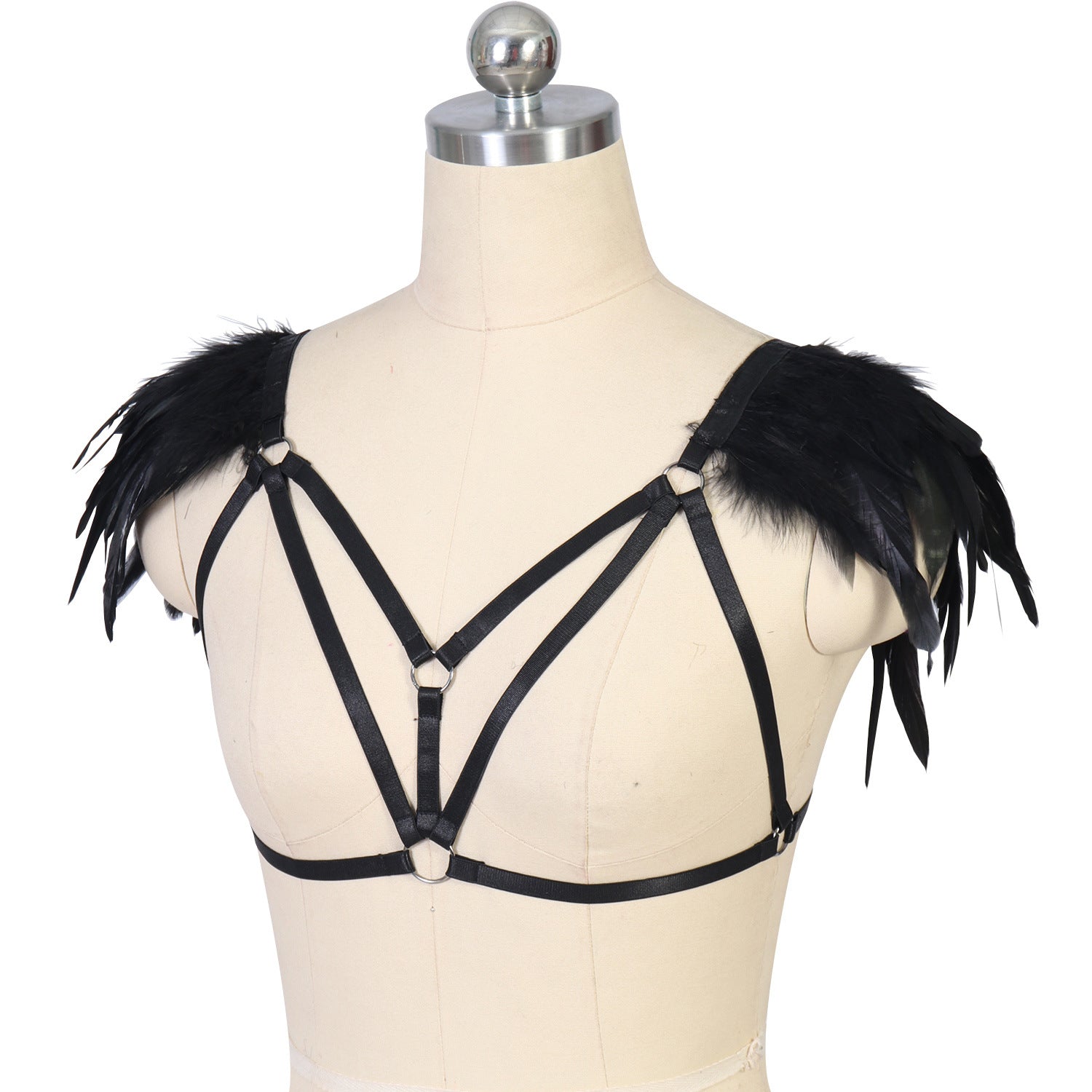 Red Bra for Sexy Extreme Black Body Harness Lingerie Feather Bra