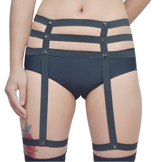 Red Mature Garter Belt Revealing Strappy Harness Lingerie