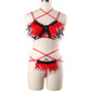 Red Sexy Latina Lingerie Set Sex Strappy Harness Lingerie Feather Bra Panties