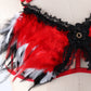 Red Sexy Latina Lingerie Set Sex Strappy Harness Lingerie Feather Bra Panties