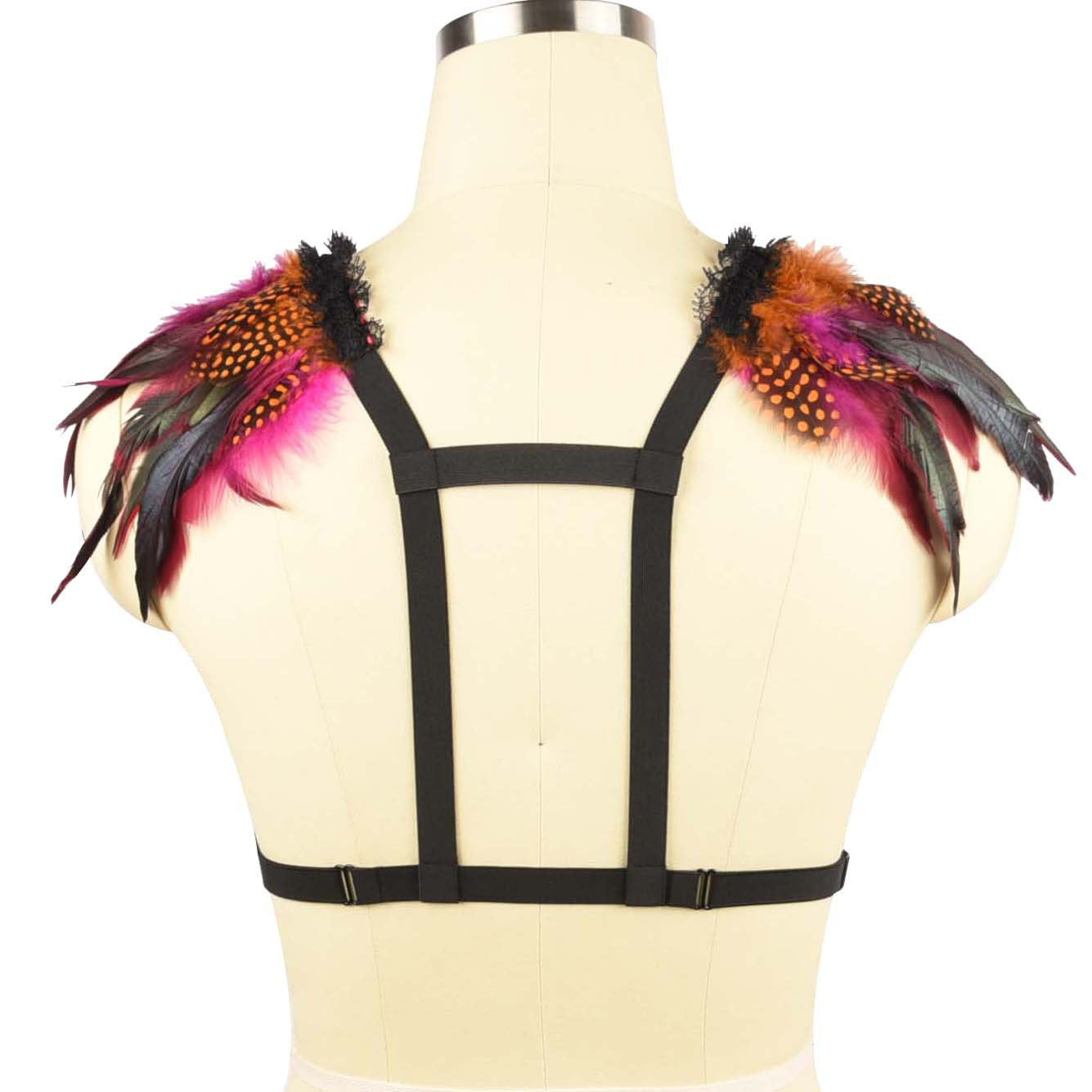 Red Sexy No Bra Extreme Body Harness Lingerie Feather Bra