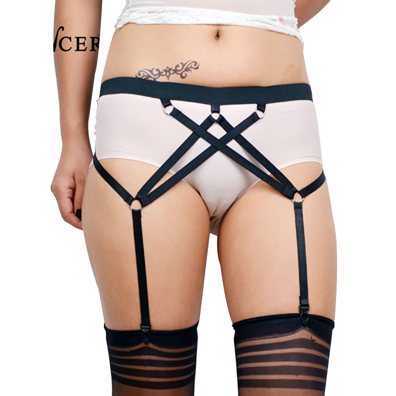 Revealing Garter Belt Black Bondage Harness Lingerie