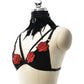 Revealing Harness Bra Red Strappy Harness Lingerie Feather Bra