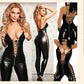 Revealing Open Back Bodysuit Faux Leather Lingerie Extreme Teddy