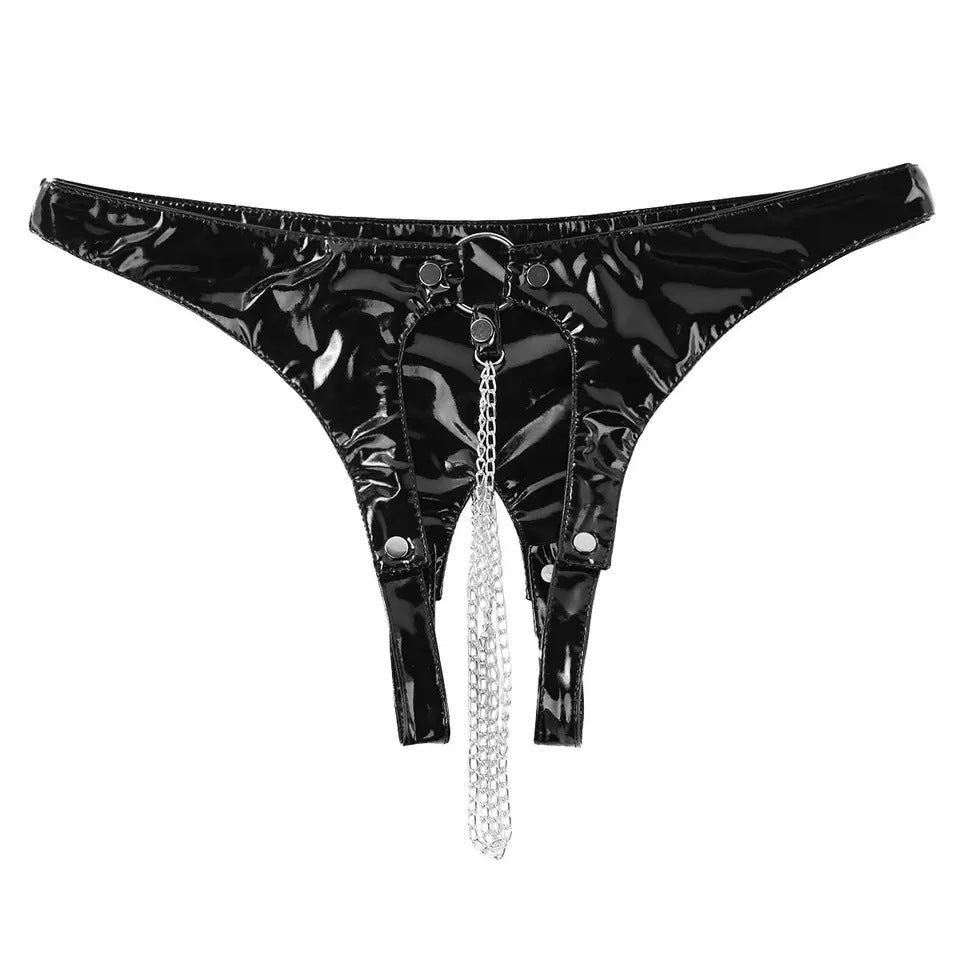 Revealing Panties Crotchless Womens Leather Lingerie