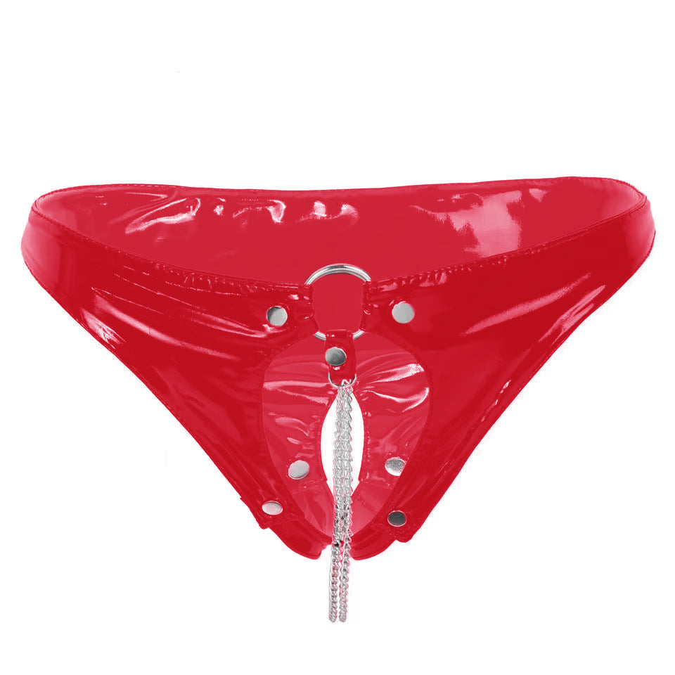 Revealing Panties Crotchless Womens Leather Lingerie