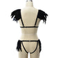 Revealing Sexy Crotchless Lingerie Set Couples Body Harness Lingerie Feather Bra Panties