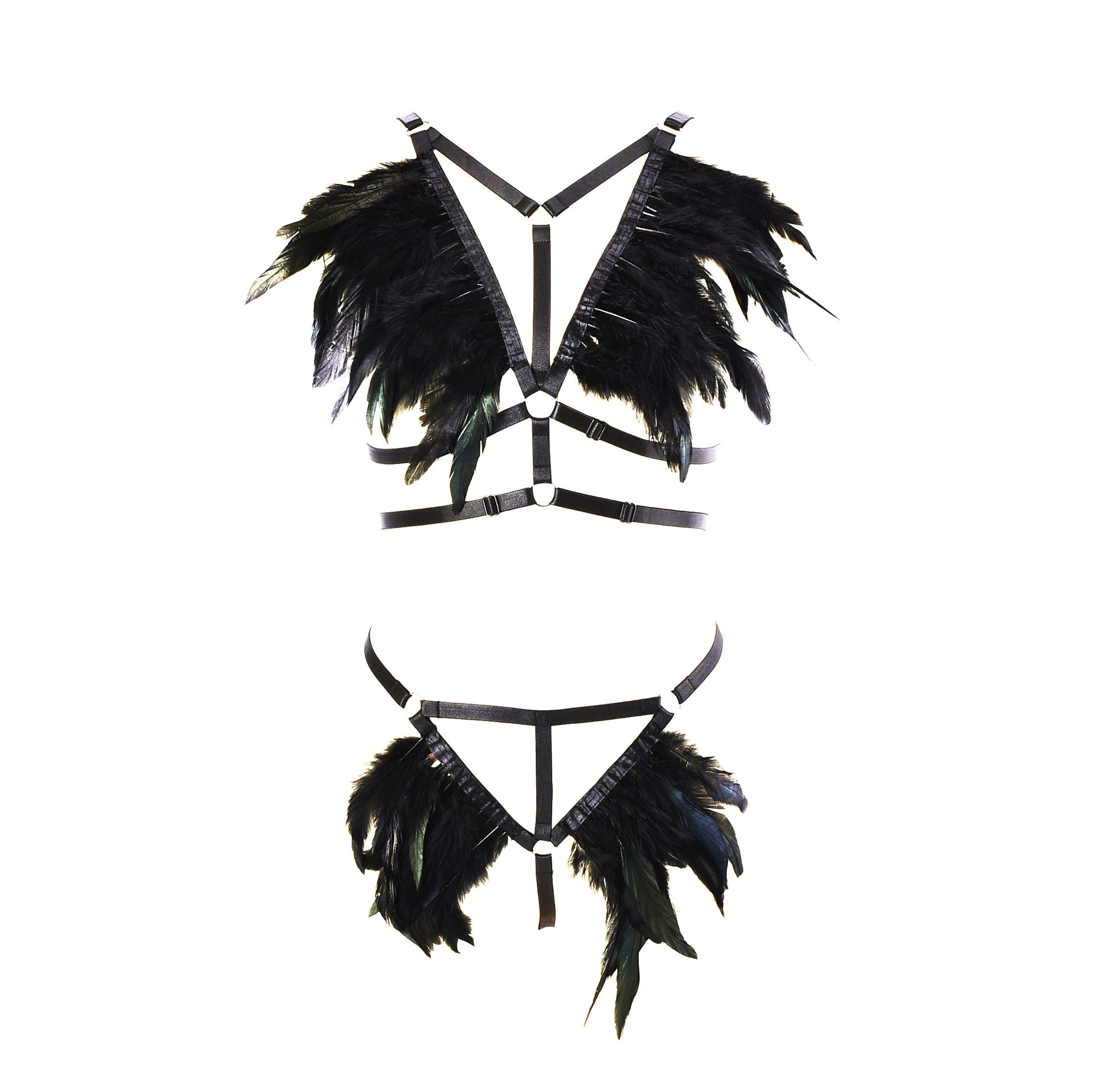 Revealing Sexy Crotchless Lingerie Set Women  Bdsm Lingerie Harness Feather Bra Panties