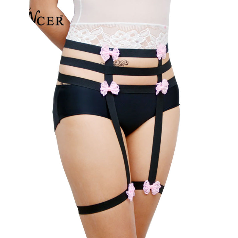 Revealing Woman In Garter Belt Black Bdsm Harness Lingerie