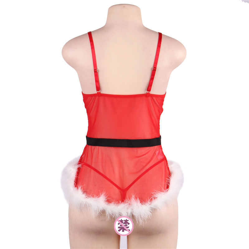 See Through Sexy Babydoll Christmas sexy mature lingerie Red Chemise