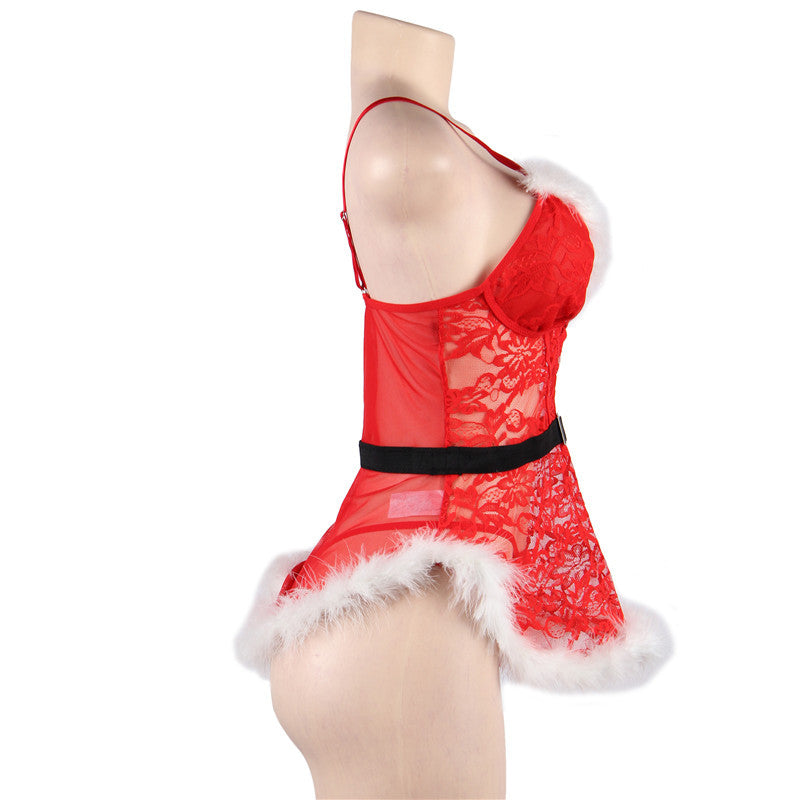 See Through Sexy Babydoll Christmas sexy mature lingerie Red Chemise