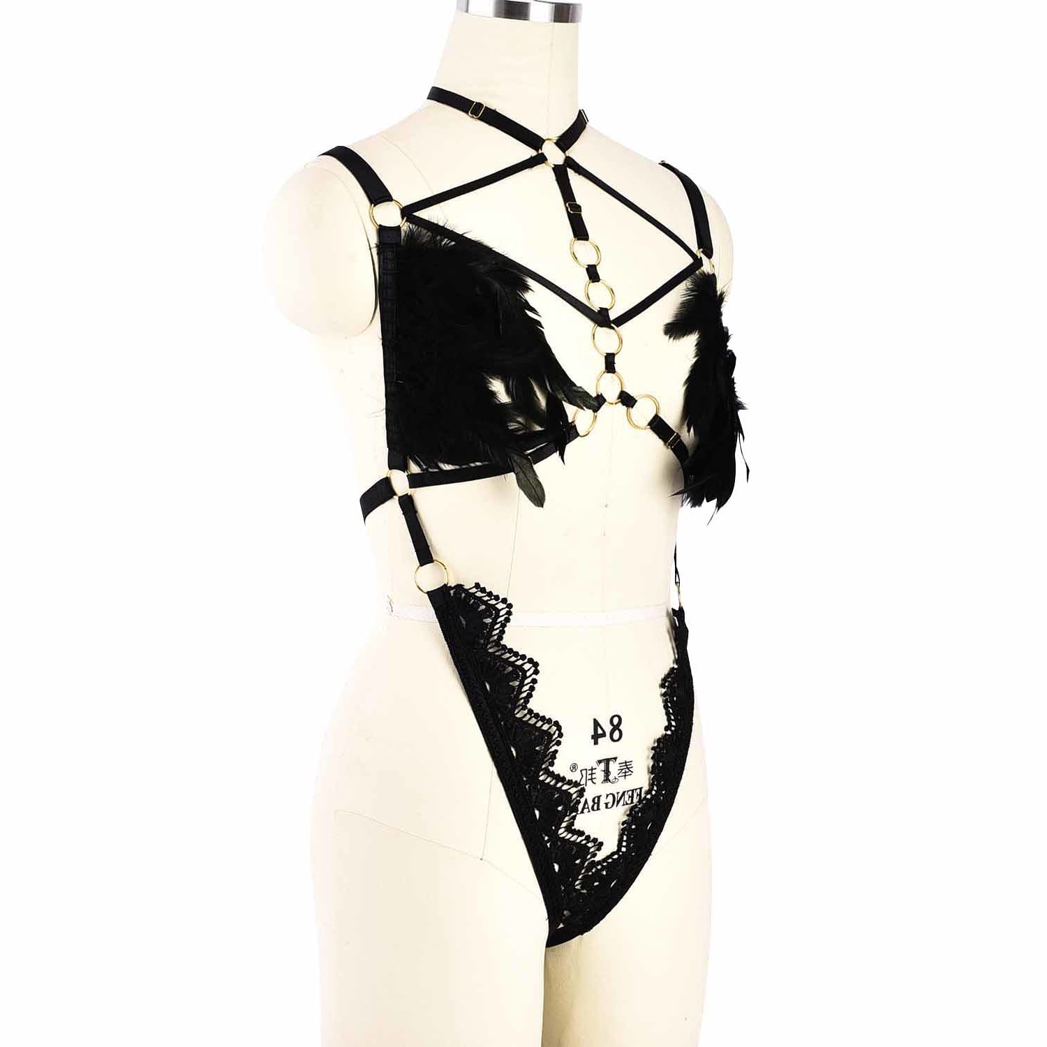 Sex Bodysuit Strapy Body Harness Lingerie Feather Bra Panties