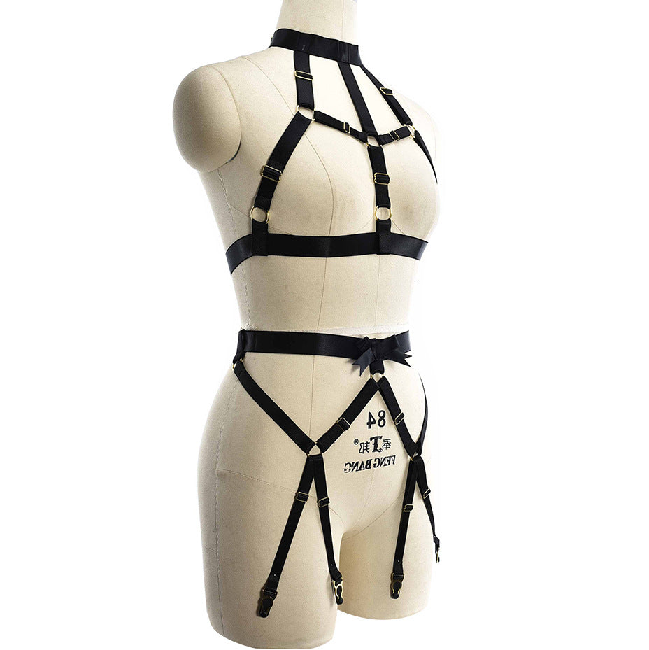 Sex Sexy Black Lingerie Set Strapy Body Harness Lingerie White Bra Panties