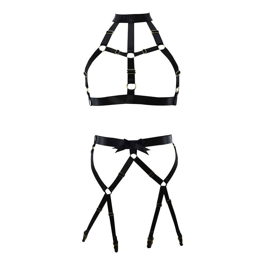 Sex Sexy Black Lingerie Set Strapy Body Harness Lingerie White Bra Panties