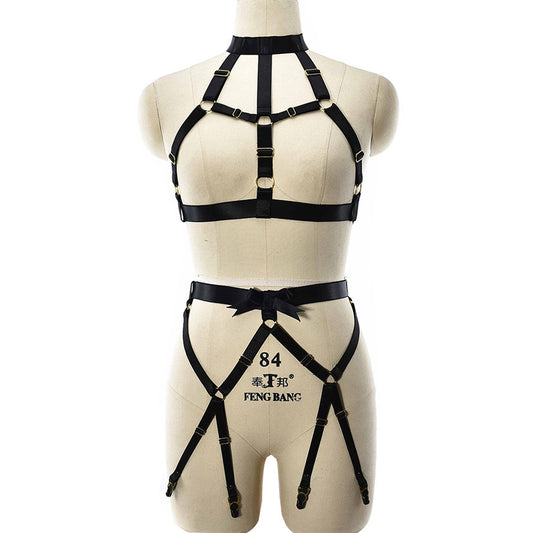 Sex Sexy Black Lingerie Set Strapy Body Harness Lingerie White Bra Panties