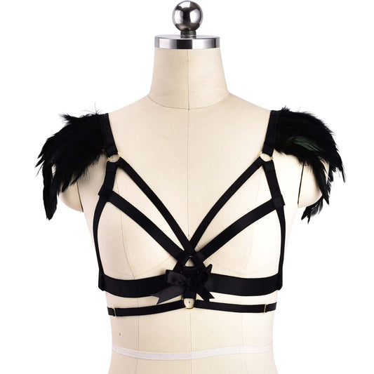 Sex Sexy No Bra Sexiest Body Harness Lingerie Feather Bra