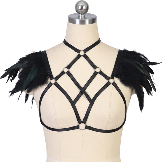 Sex Strappy Bra Sexiest Sexy Harness Lingerie Feather Bra