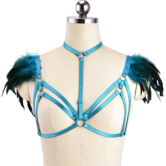 Sexiest Sexy Bra Sex Bondage Harness Lingerie Feather Bra