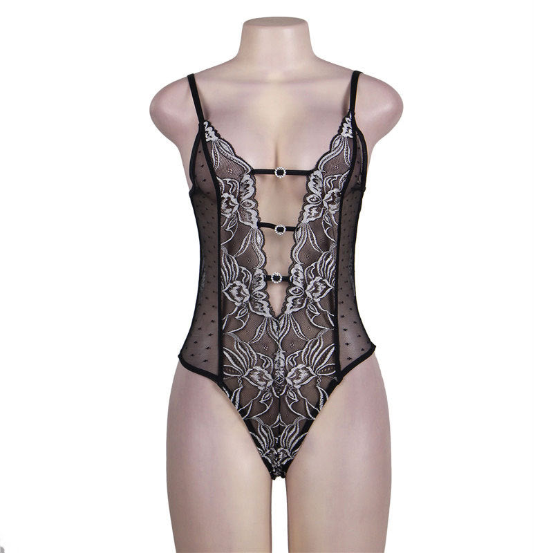 Sexy Black Lace Bodysuit See Thru Mature Women In Lingerie Nasty Teddy🌹