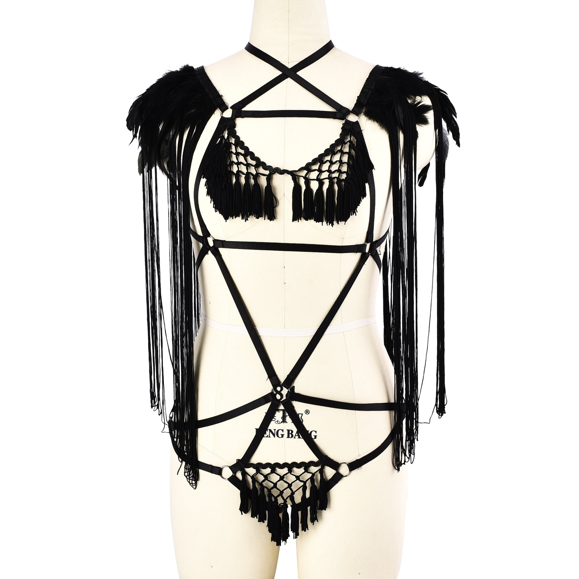 Sexy Bodysuit Extreme Sexy Harness Lingerie Feather Bra Panties