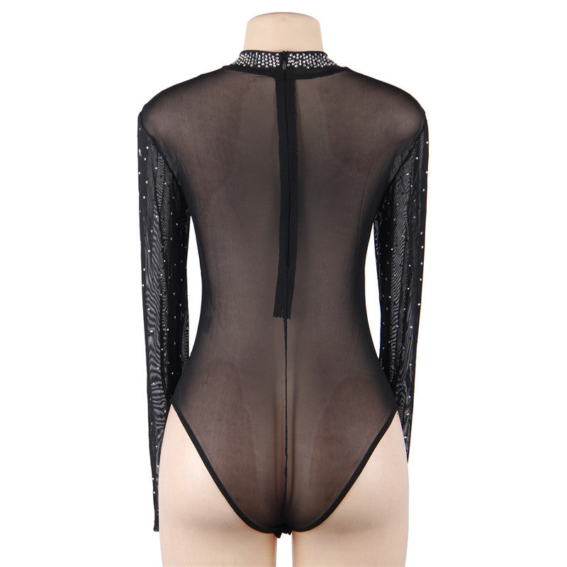 Sheer Black Bodysuit See Thru Hot Mature Lingerie Lace Women  Teddy