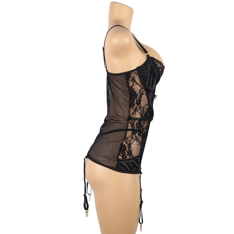 Sheer Black Lace Bodysuit Black mature lingerie mom See Thru Teddy