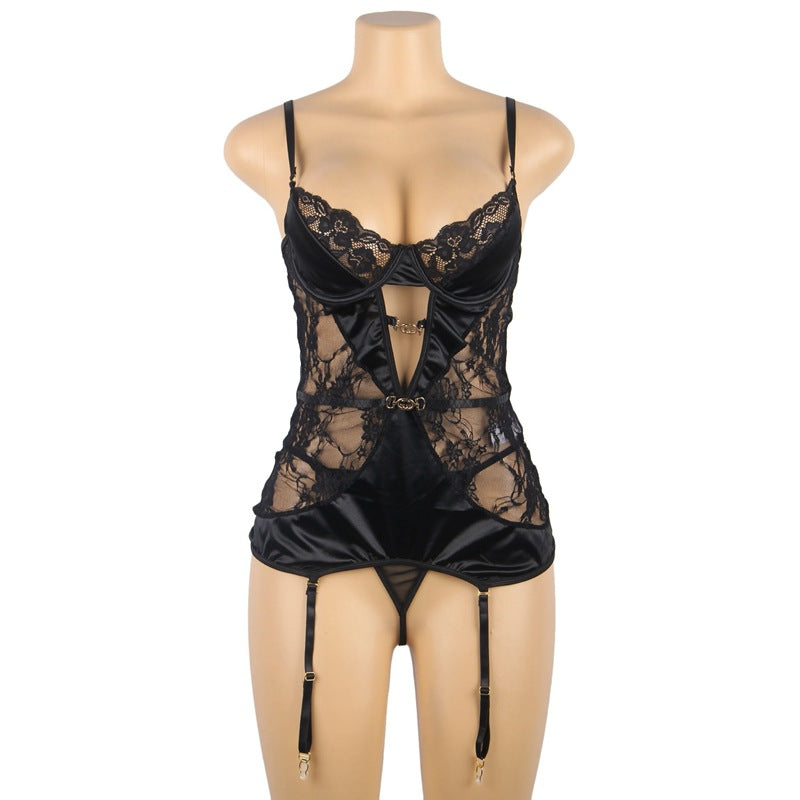 Sheer Black Lace Bodysuit Black mature lingerie mom See Thru Teddy