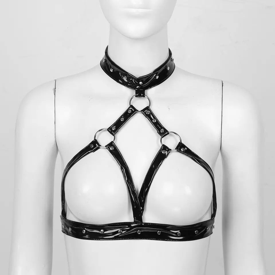 Slutty Bra Faux Leather Lingerie Push Harness Bondage Top