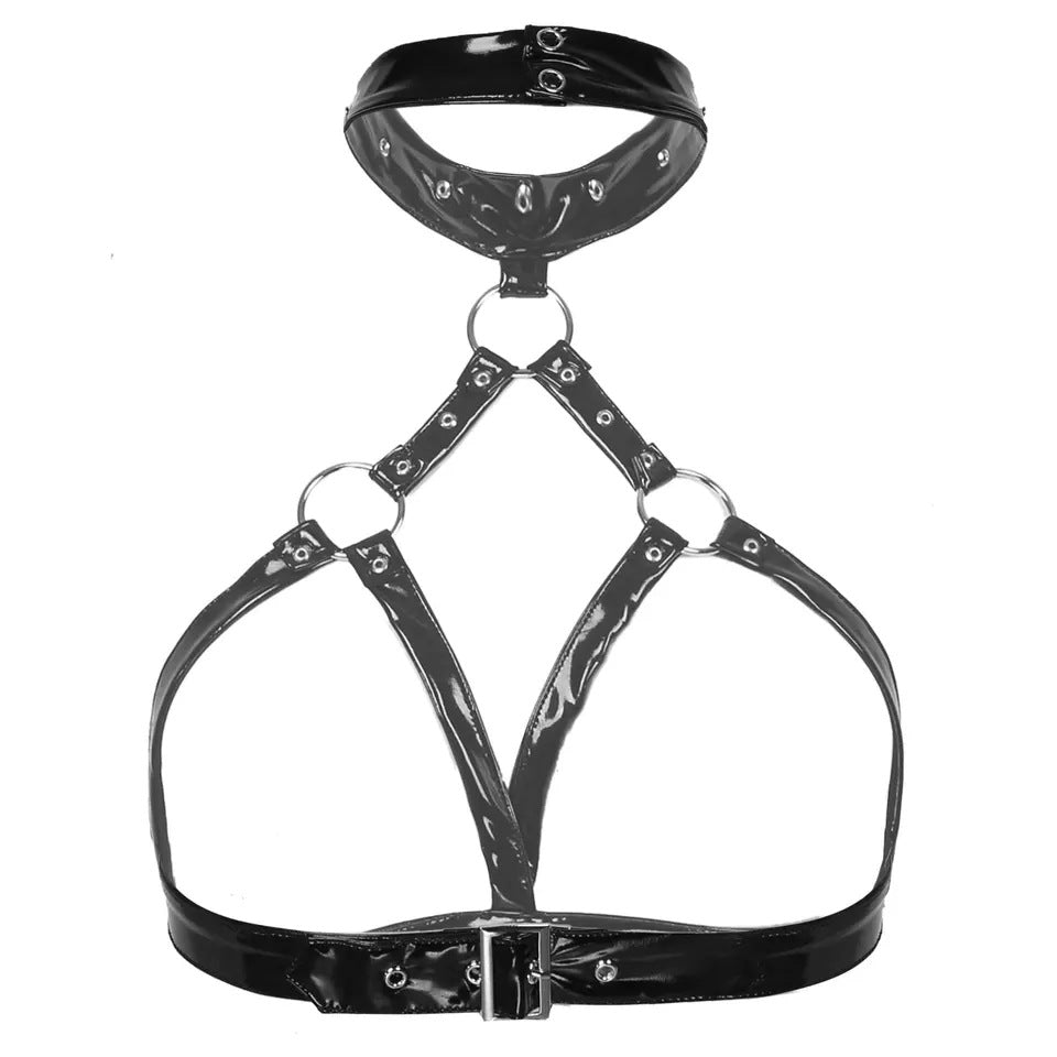 Slutty Bra Faux Leather Lingerie Push Harness Bondage Top