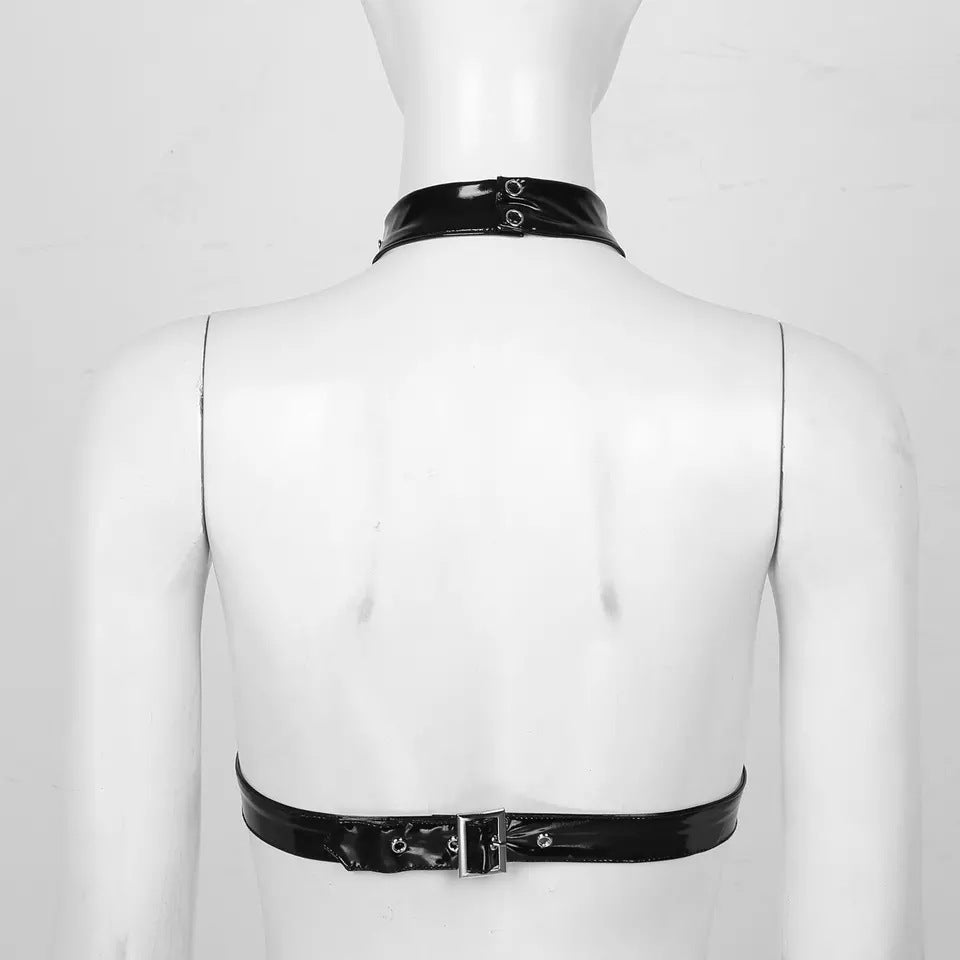 Slutty Bra Faux Leather Lingerie Push Harness Bondage Top