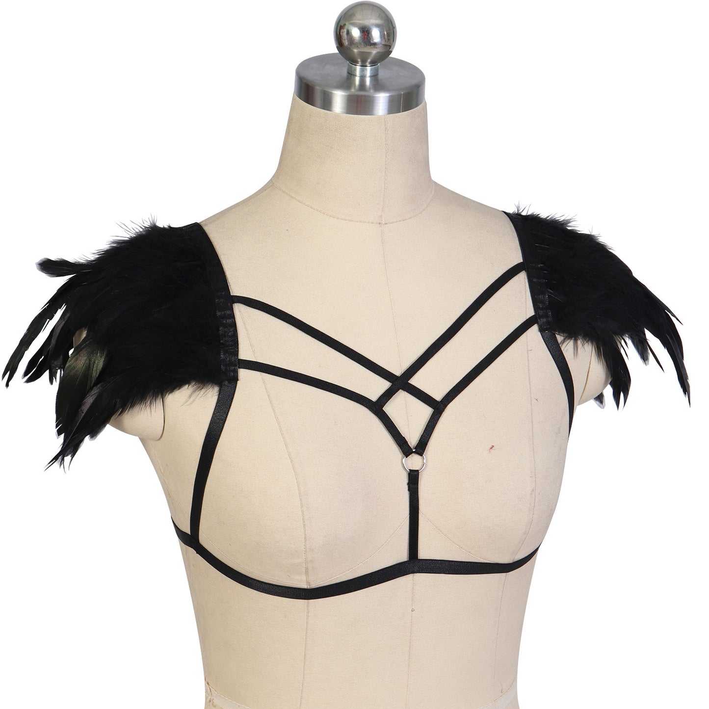 Slutty Harness Bra Women  Strappy Harness Lingerie Feather Bra