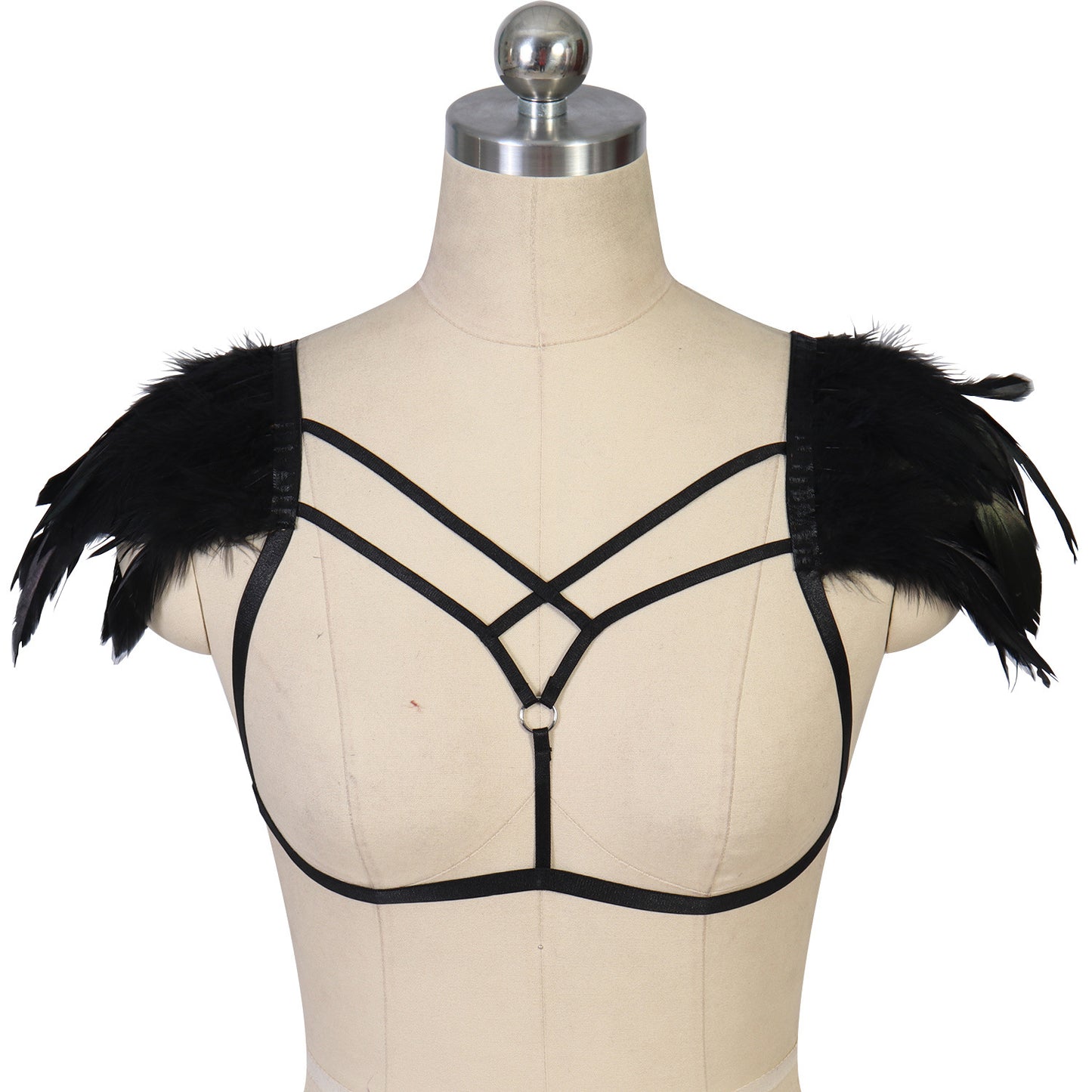 Slutty Harness Bra Women  Strappy Harness Lingerie Feather Bra