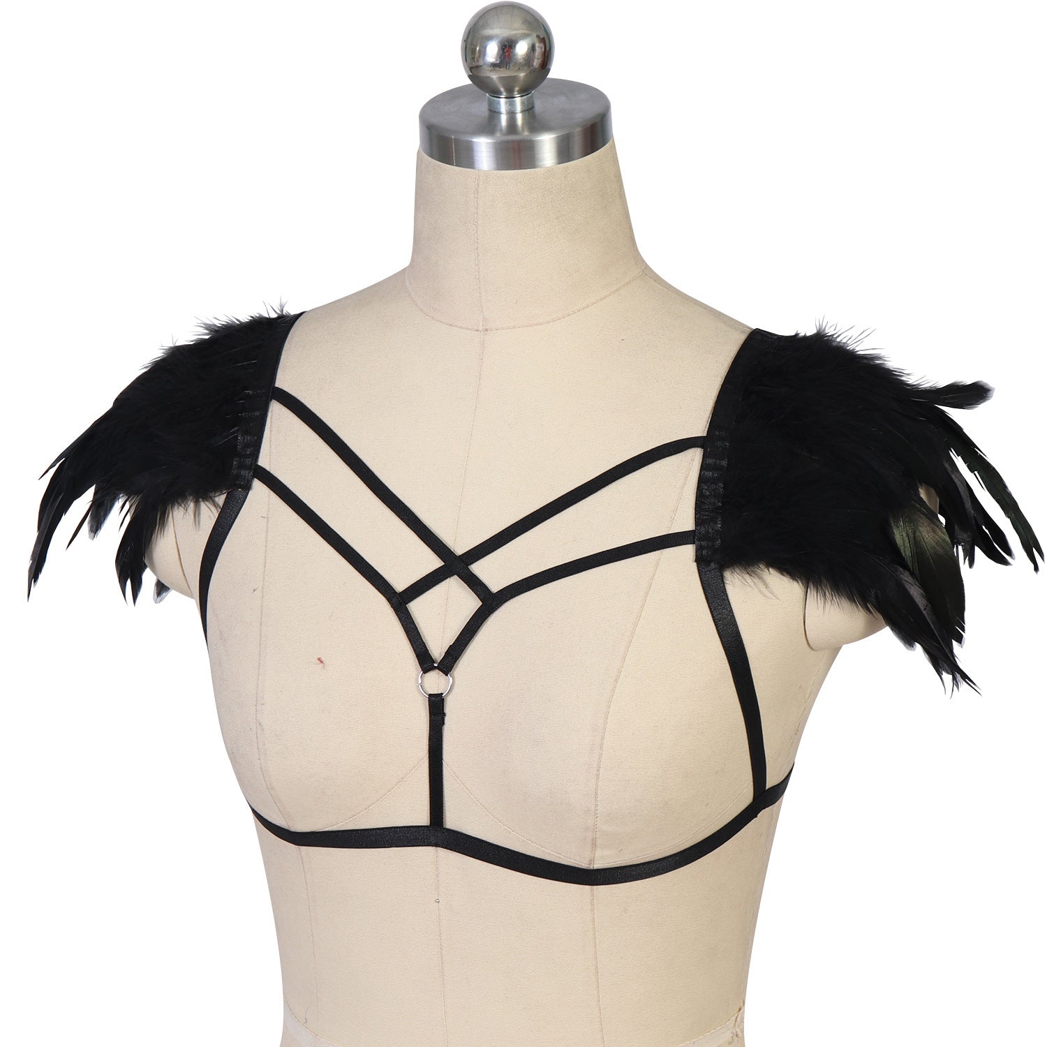 Slutty Harness Bra Women  Strappy Harness Lingerie Feather Bra