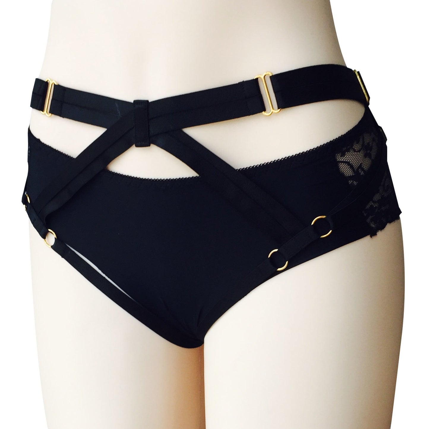 Strapy High Waisted Crotchless Panties Black Bdsm Harness Lingerie Nasty Thong