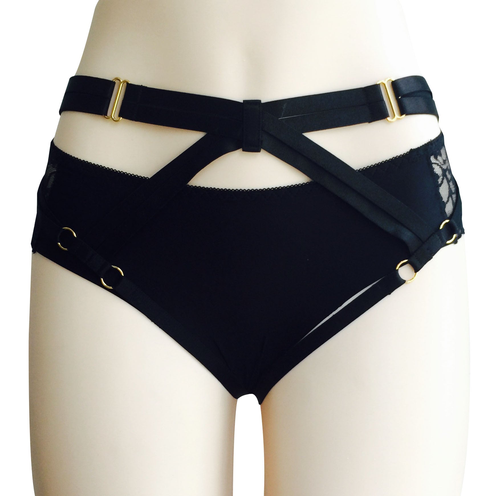 Strapy High Waisted Crotchless Panties Black Bdsm Harness Lingerie Nasty Thong