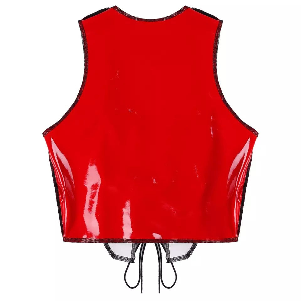 Submissive Bra Sexy Leather Lingerie Latex Red Corset Top