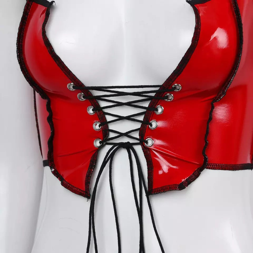 Submissive Bra Sexy Leather Lingerie Latex Red Corset Top