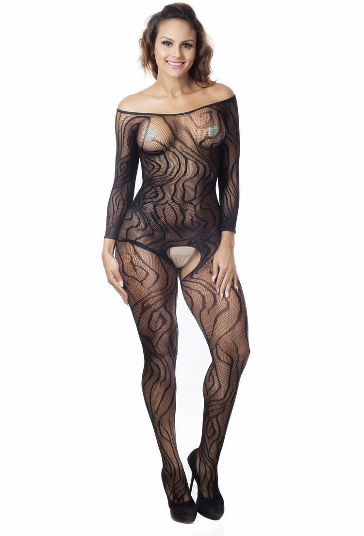 Submissive Lace Bodystocking Wife Sheer Mesh Lingerie Crotchless Bodysuit