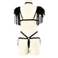 Submissive Sexy Black Lingerie Set Intimate Bdsm Harness Lingerie Feather Bra Panties